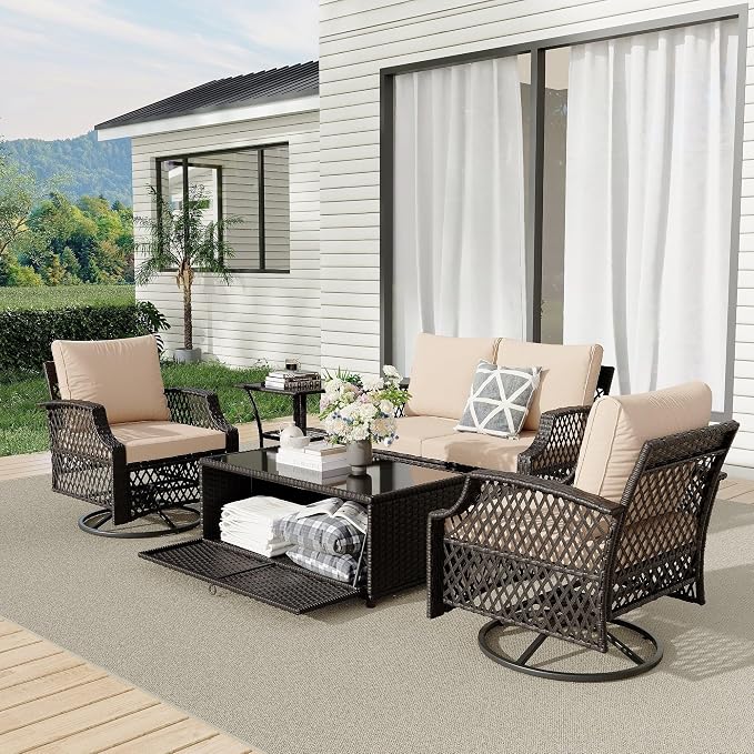 HOMREST 5 Piece Patio Furniture Set, Wicker Outdoor Conversation Sofa Set - Image 8