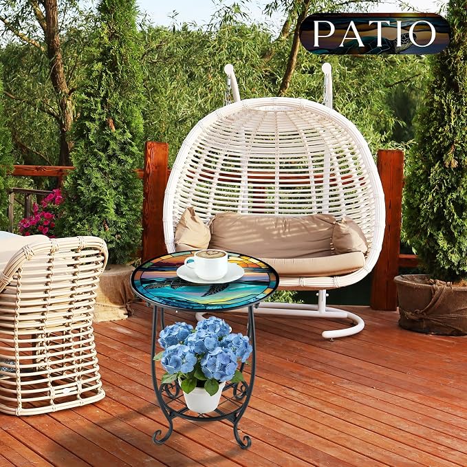 Outdoor Side Table Round Small Mosaic Patio Accent Indoor End Plant Coffee Tea - Image 6