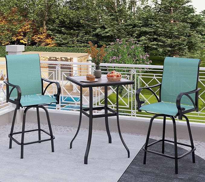 PHI VILLA Outdoor Patio Swivel Bar Set of 3, Jacquard Lake Blue Textilene by PHIVILLAThepioneerofcomfortablehouseholdsupplies