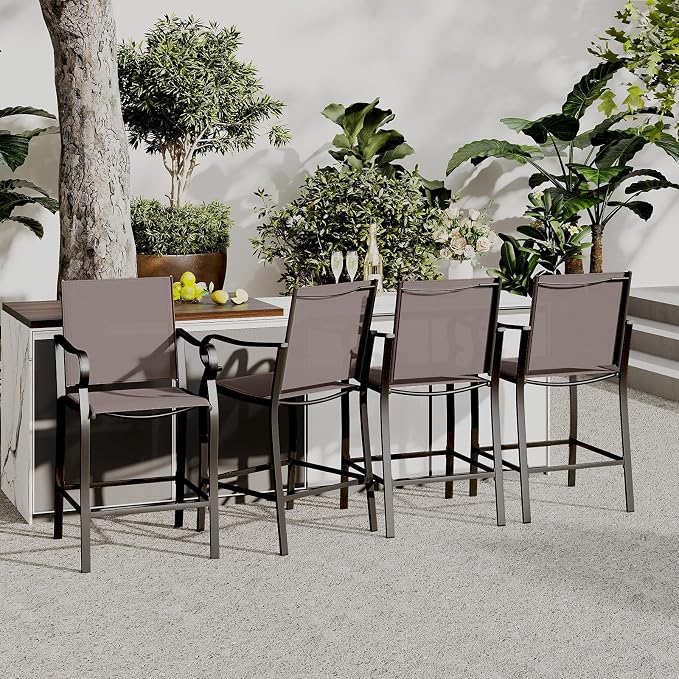 Tangkula Outdoor Bar Stools Set of 4, High Bistro Chairs - Image 2