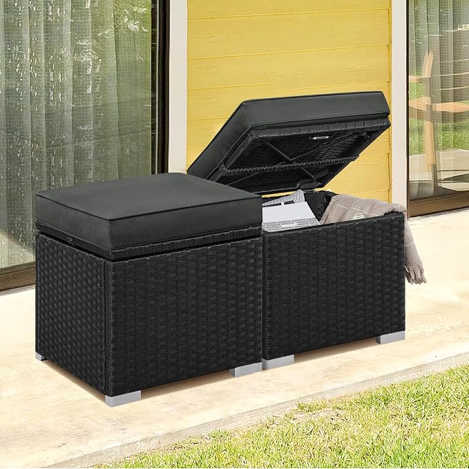 Yaheetech Wicker Ottomans, Outdoor/Indoor Footstools, Additional Seating - Image 2