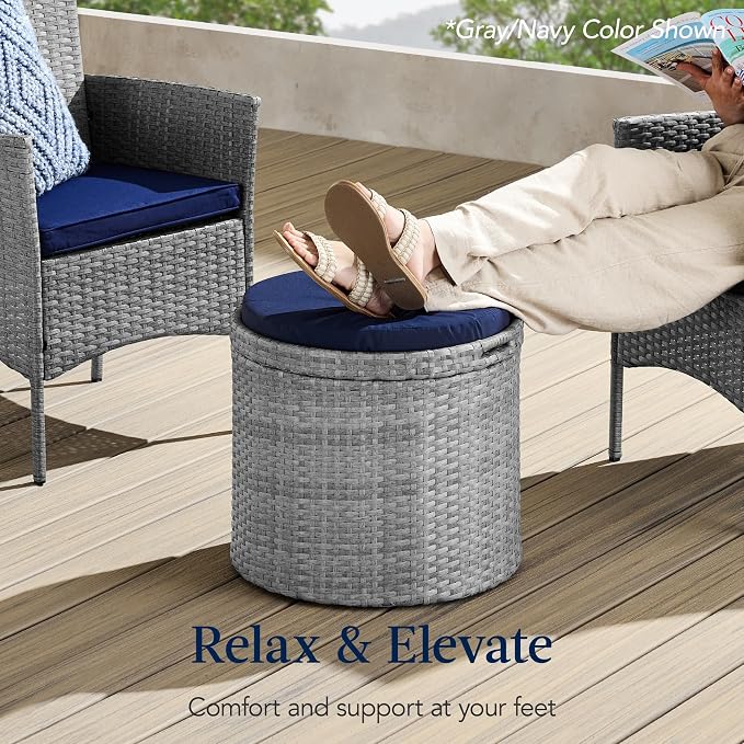 Best Choice Products Round Wicker Ottoman, Additional Seating, Side Table - Image 6