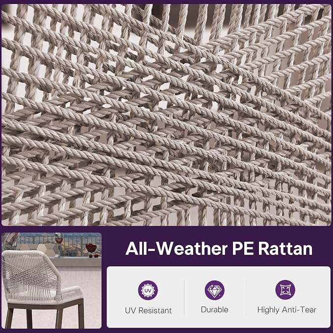 PURPLE LEAF Bar Stool 1 Piece Outdoor Bar Height Metal Stool Modern Wicker - Image 5
