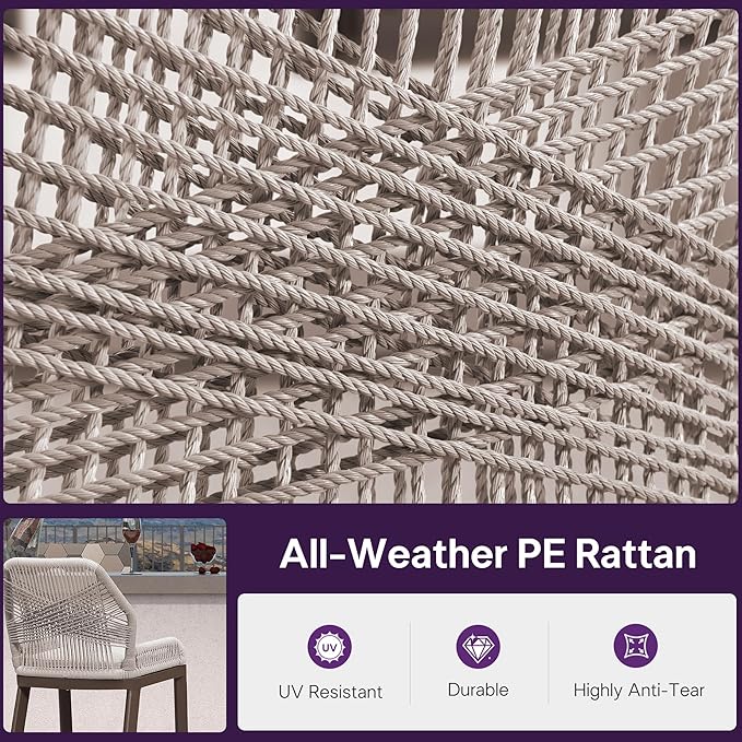PURPLE LEAF Bar Stools Set of 2 Outdoor Bar Height Metal Stools Modern Wicker - Image 4