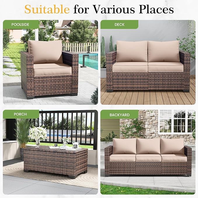 Amopatio Wicker Outdoor Sofa & Patio Couch Set - Image 6