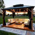 PURPLE LEAF 10' X 12' Hardtop Gazebo Outdoor Wood Grain Aluminum Frame by PURPLELEAF