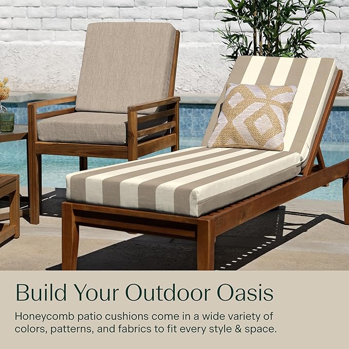 Honeycomb Outdoor Heritage Chaise, 24 x 73, Cabana Stripe Tan Chair Cushion - Image 3