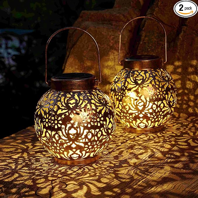 Set of 2 Solar Lanterns Outdoor Hanging Decorative Lights by DAMAYCA