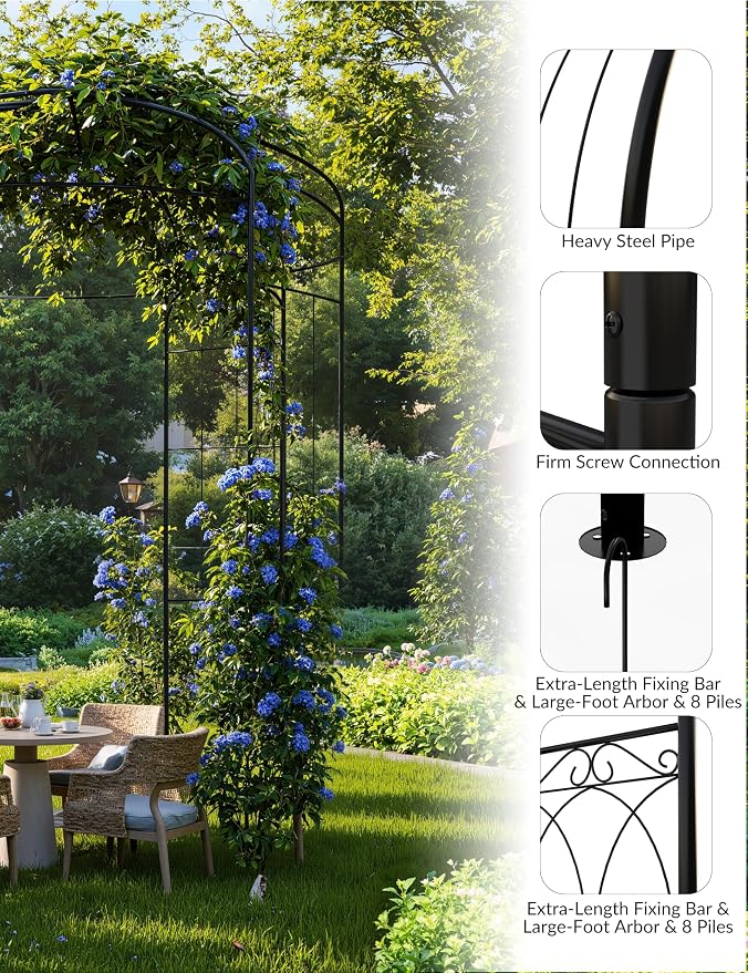 8.8 ft Black Metal Garden Arbor - Image 5