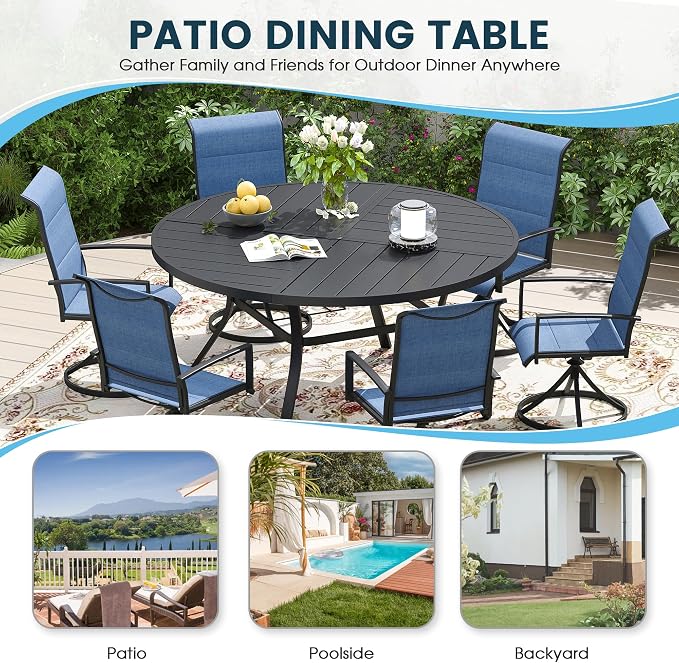 Patio Dining Table for 6-8, Round Metal Outdoor Table - Image 6