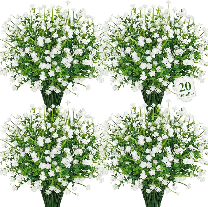 20 Bundles Artificial Flowers for Outdoors Fake Plastic Flowers UV Resistant by Besteek