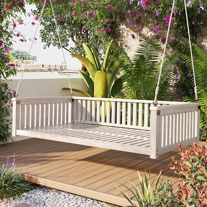 LUMISOL Twin Size Patio Swing Bed, Wooden Porch Swing Frame by LUMISOL