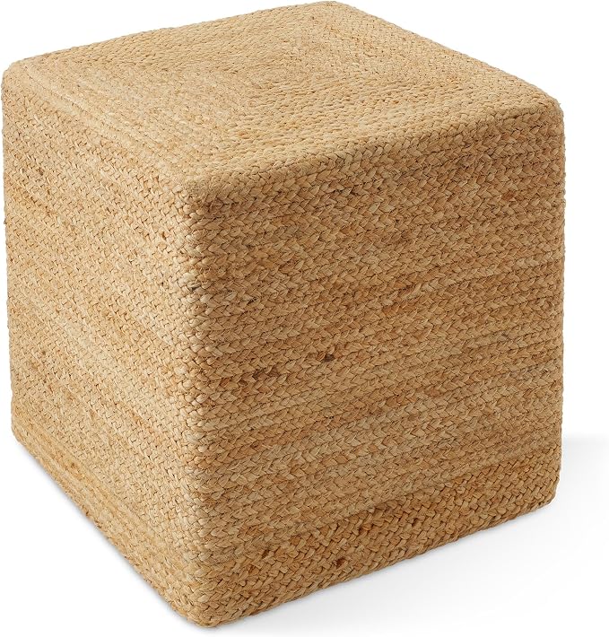 Casafield Hand-Braided Jute Pouf Ottoman Footrest, Natural Woven Boho Floor - Image 4