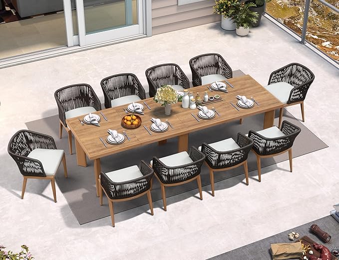 PURPLE LEAF 11 Pieces Outdoor Dining Set Patio Table and Chairs Set Aluminum by PURPLELEAF