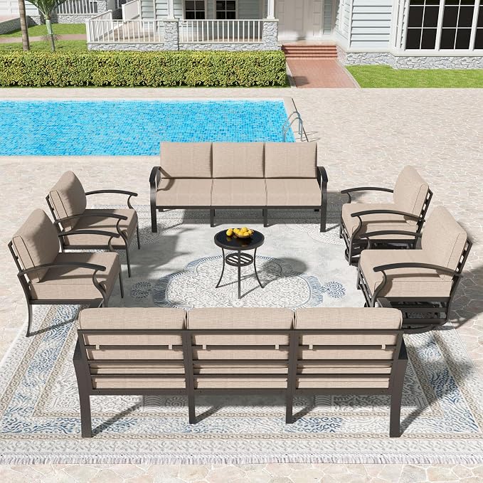 Kullavik Aluminum Patio Furniture Set, 7 Pieces 10 Seat Metal Outdoor Furniture by KULLAVIK