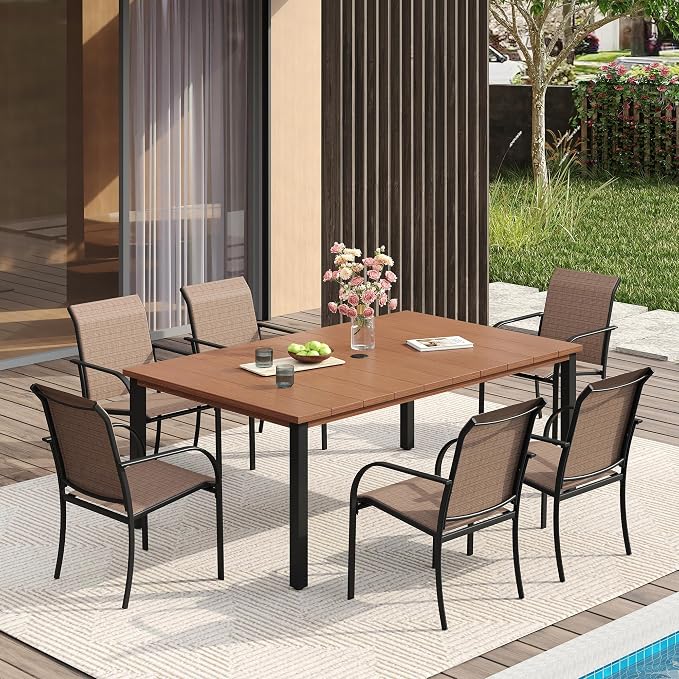VICLLAX Patio Dining Set for 6, Outdoor Furniture Set Includes 63" Rectangle by HOME