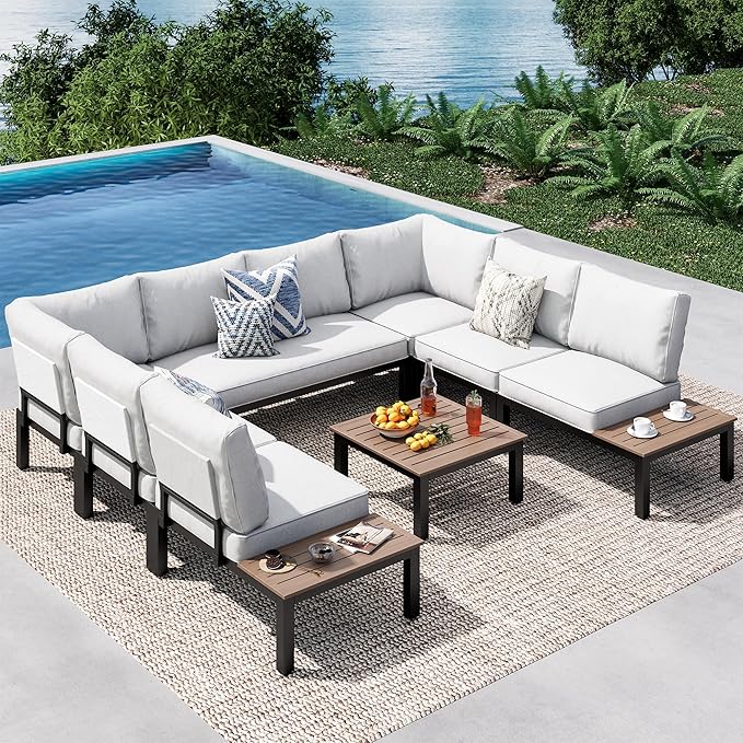 PHI VILLA 8 Pieces Outdoor Patio Furniture Set, Metal Frame Modern Outdoor by PHIVILLAThepioneerofcomfortablehouseholdsupplies