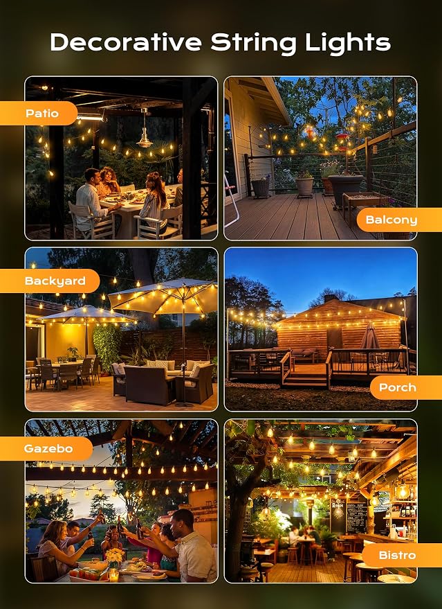 Brightown Outdoor String Lights, 100FT 50+2 LED ST38 LED Patio Lights - Image 5