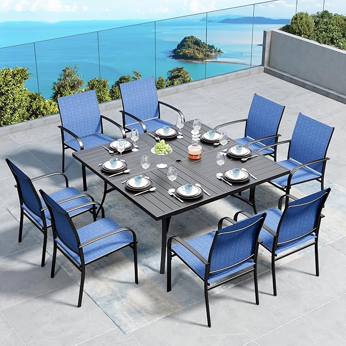 Patio Dining Set for 8, 8 x Stable Dining Chairs, Outdoor Table and Chairs Set by SUNSHINEVALLEY