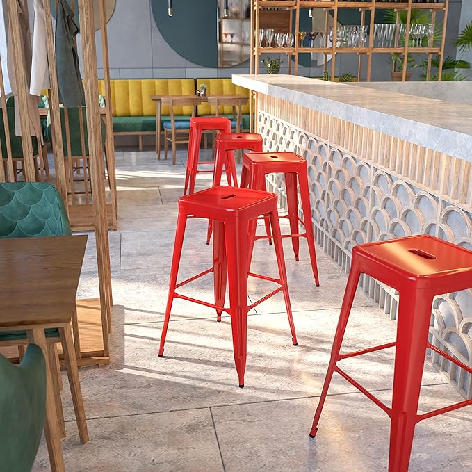 Flash Furniture Commercial Grade 30" High Backless Red Metal Indoor-Outdoor - Image 2