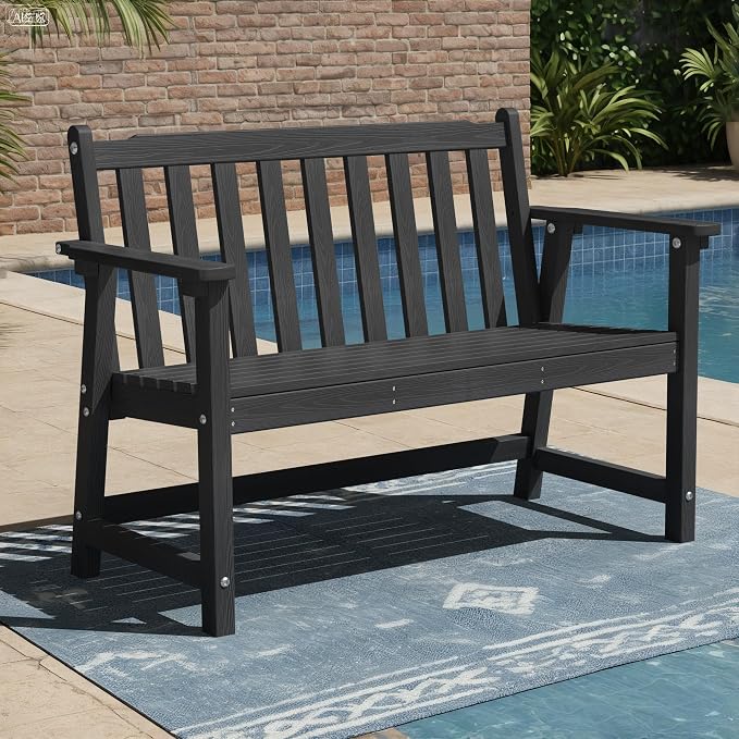 Ciokea 48" Outdoor Bench, HDPE Weatherproof Porch Bench, 2-Person Garden Benches by CIOKEA
