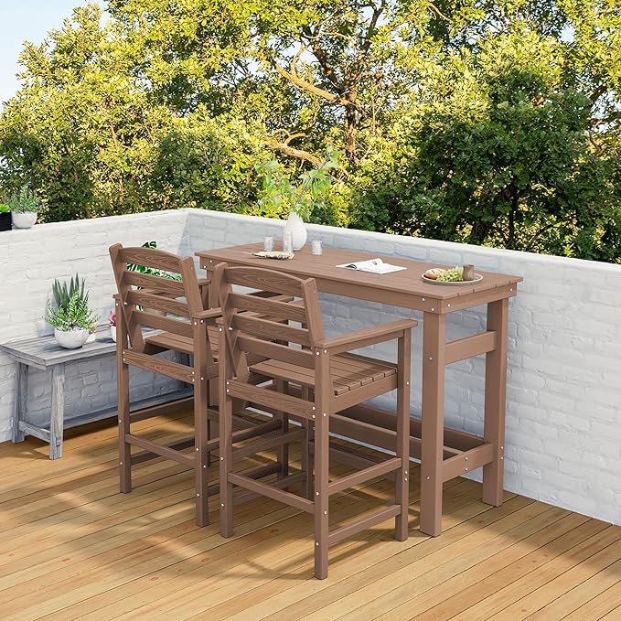SERWALL Outdoor Bar Set with 9ft Umbrella, All-Weather HDPE Patio Bar Chairs - Image 9