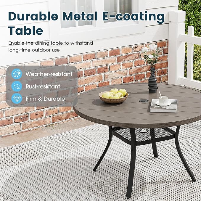 Patio Dining Table for 4, Round Metal Outdoor Table - Image 4