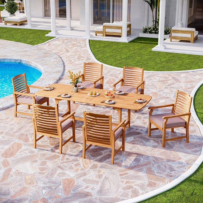 PHI VILLA 7 PCS Acacia Wood Outdoor Dining Set - Image 8