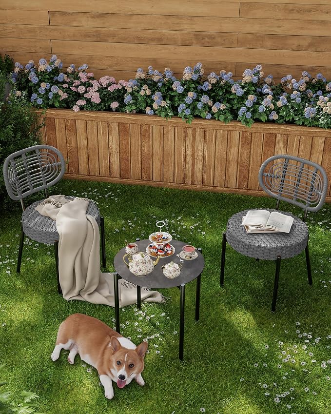 GarveeLife 3 Piece Wicker Patio Bistro Furniture Set, Outdoor Dining Chairs - Image 5