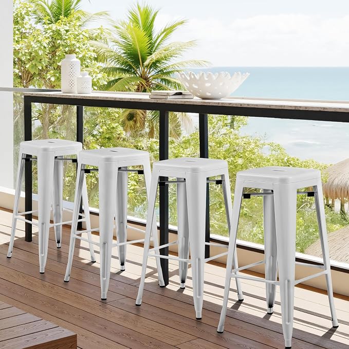 Yaheetech 30'' Metal Bar Stools 4PCS Bar Height Barstools Stackable Bar Chairs - Image 2