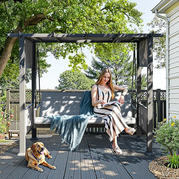 Pamapic 2-in-1 Convertible Porch Swing Bed, 3-Seat Elegant Patio Swing - Image 2
