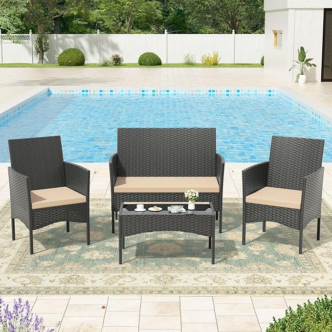 Kullavik 4 Pieces Outdoor Patio Furniture Set, PE Wicker Rattan Chairs Garden - Image 2