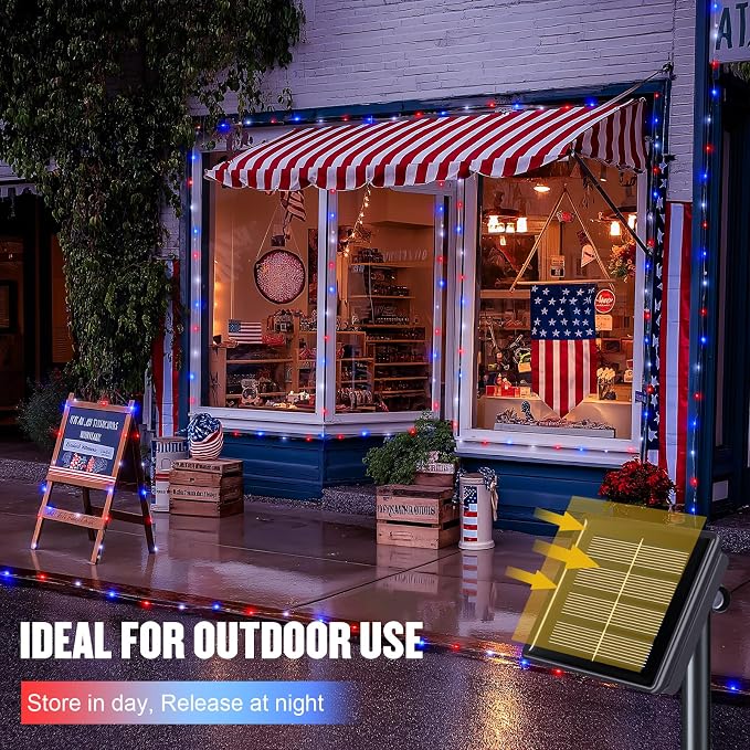JMEXSUSS 2 Pack Red White and Blue Solar Lights, Each 100 LED 33FT Solar Fairy - Image 3