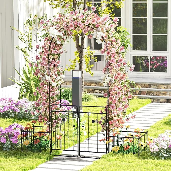 Moccha Garden Arch with Gate and Planter Boxes by LDAILY