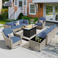 11 Pieces Outdoor Patio Furniture Set, Rattan Wicker Sectional Swivel Rocker by CAODOCPatioFurniture