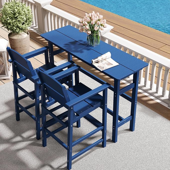Bar Height Patio Table and Chairs Set, HDPE Outdoor Adirondack Bar Chairs and - Image 3