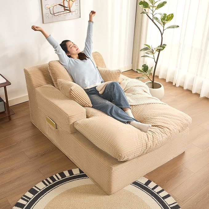 63" Chaise Lounge Chair Indoor, Set of Convertible Sleeper Sofa Couch by AFUSON