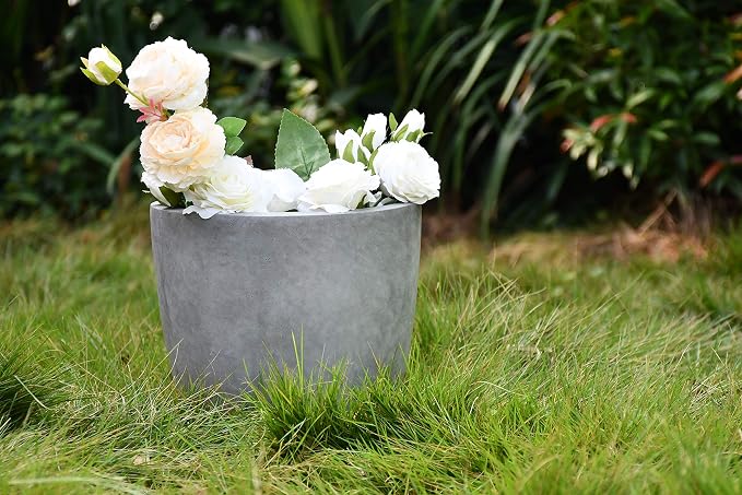 Kante 14 Inch Dia Round Concrete Planter, Indoor Outdoor Large Plant Pot - Image 5
