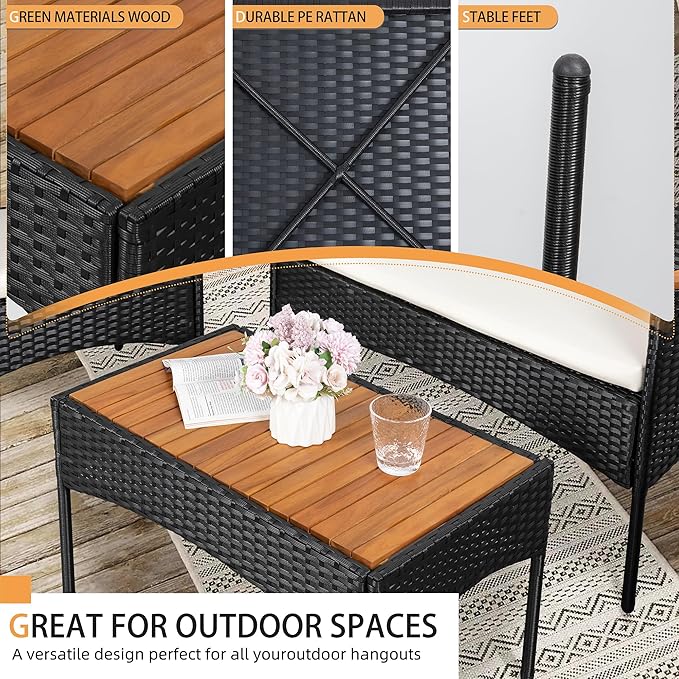 Shintenchi 4-Piece Patio Furniture Set, Outdoor Wicker Patio Conversation - Image 5