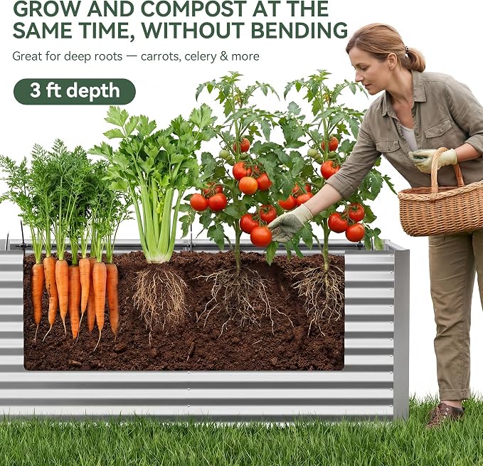 8x4x3 ft Tall Galvanized Raised Garden Bed - Image 3
