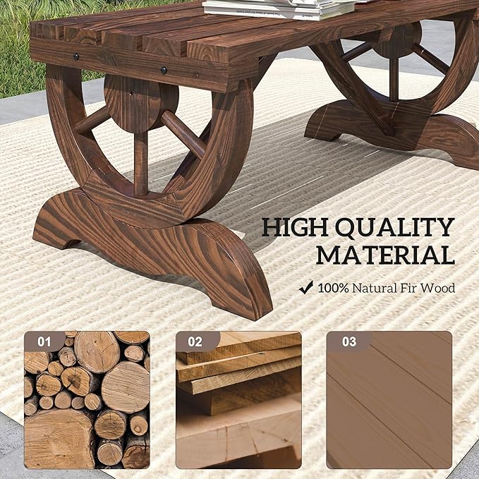 Outsunny 2-Person Wooden Garden Bench, Outdoor Wagon Wheel Porch Bench - Image 5