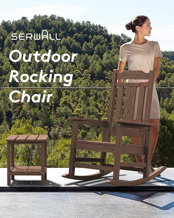 SERWALL Outdoor Rocking Chair Set of 8, HDPE Rocking Chair Outdoor - Image 8