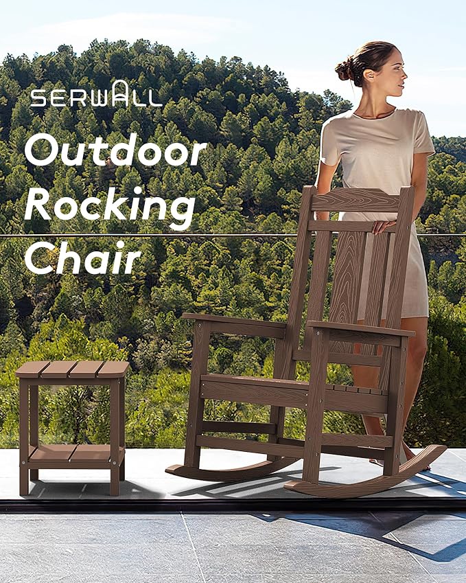 SERWALL Outdoor Rocking Chair Set of 6, HDPE Rocking Chair Outdoor - Image 4