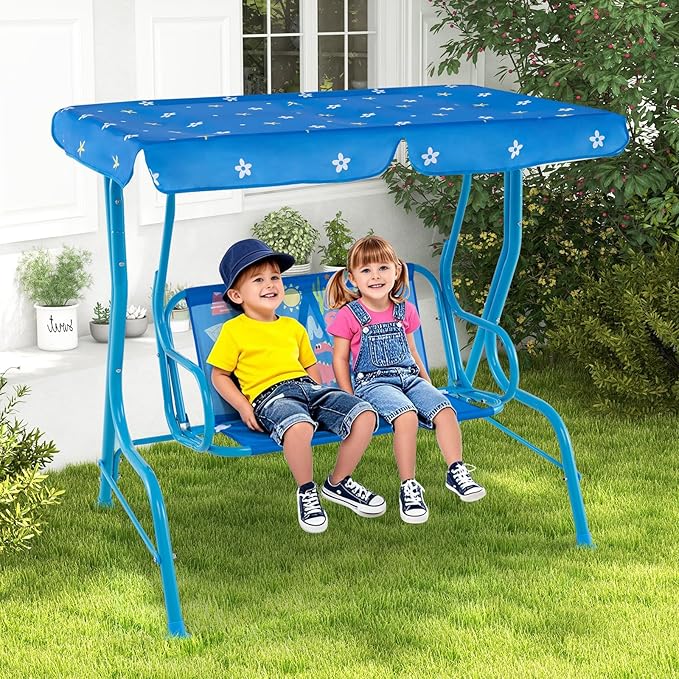 HONEY JOY Kids Patio Swing, 2-Seater Outdoor Porch Swing Lounge Chair, - Image 8