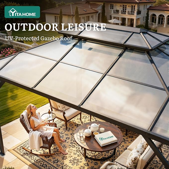YITAHOME 10X12FT Polycarbonate Gazebo Outdoor Patio Double Top Canopy - Image 2