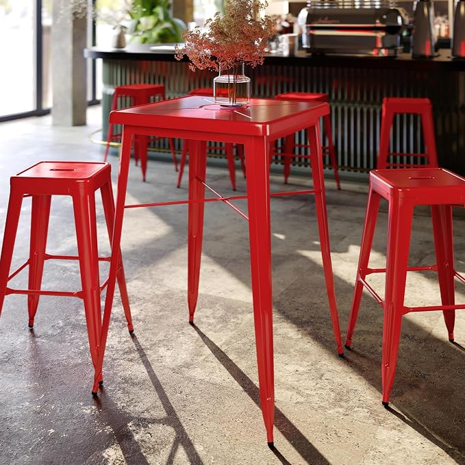Pemberly Row Contemporary 28" Square Metal Bar Table, Galvanized Steel - Image 2