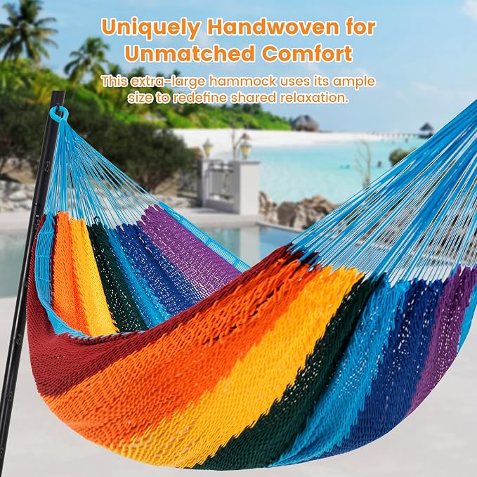 Lazy Daze Hammocks Handwoven Mayan Hammock, 10.5 FT Soft Rope Double Hammocks - Image 2