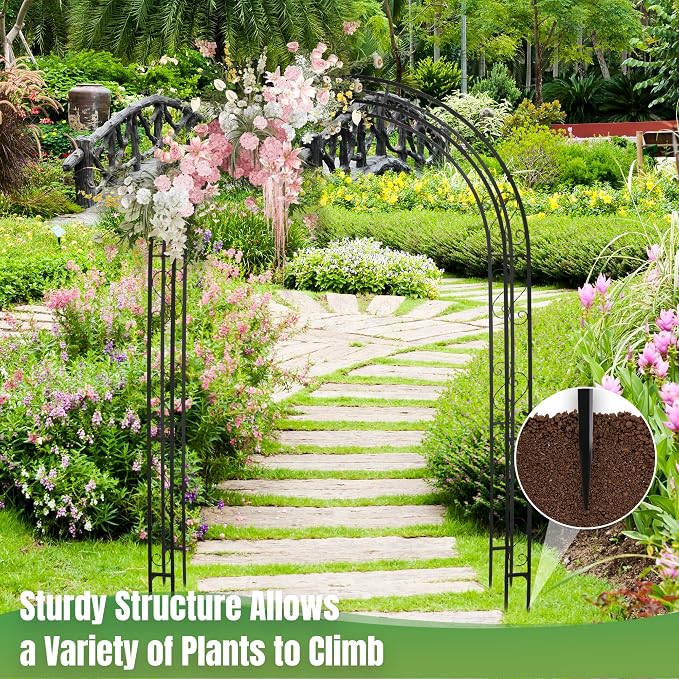 7FT Black Garden Arbor Trellis, Outdoor Metal Garden Arch - Image 3