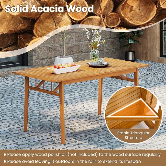 Tangkula 3 Pieces Patio Dining Set, Acacia Wood Space Saving Outdoor - Image 4