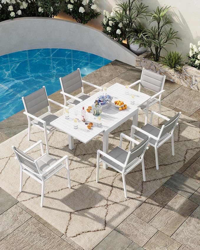 Expandable Patio Table for 4-6 Persons, Extentable Outdoor Dining Table Set - Image 2
